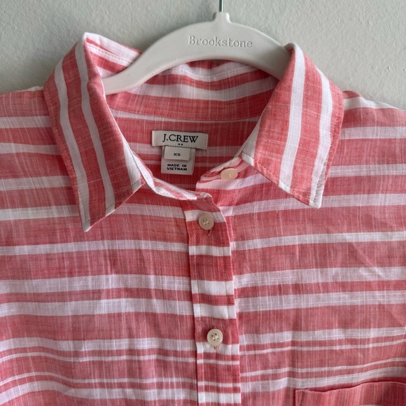 J. Crew 100% Cotton Striped Button Down Long Sleeve Shirt Salmon Size XS - Picture 2 of 8